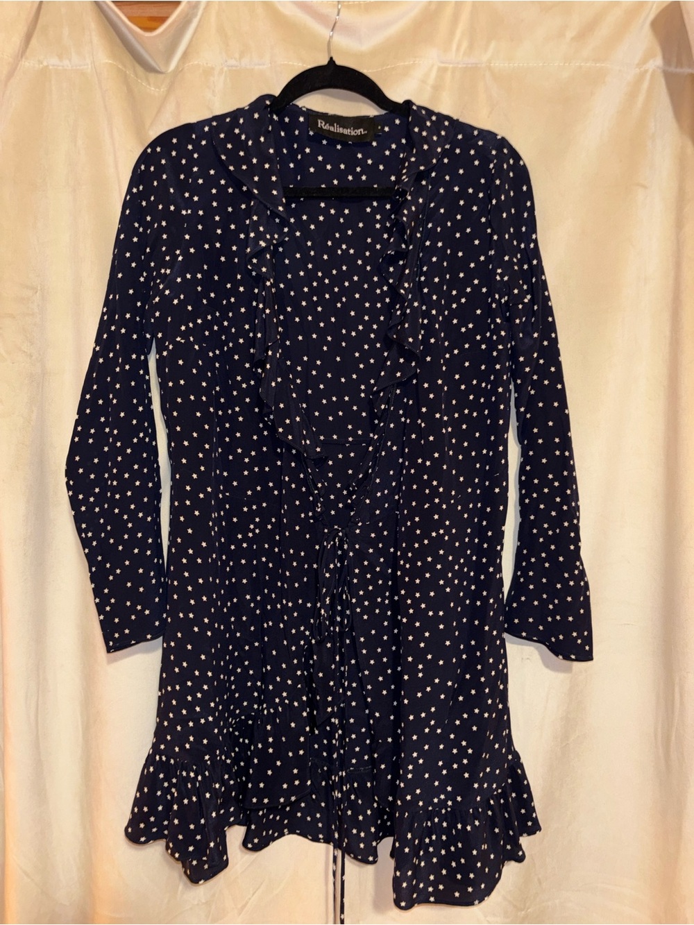 Realisation Par Navy Star Print Ruffle Wrap Dress - Picture 3 of 6